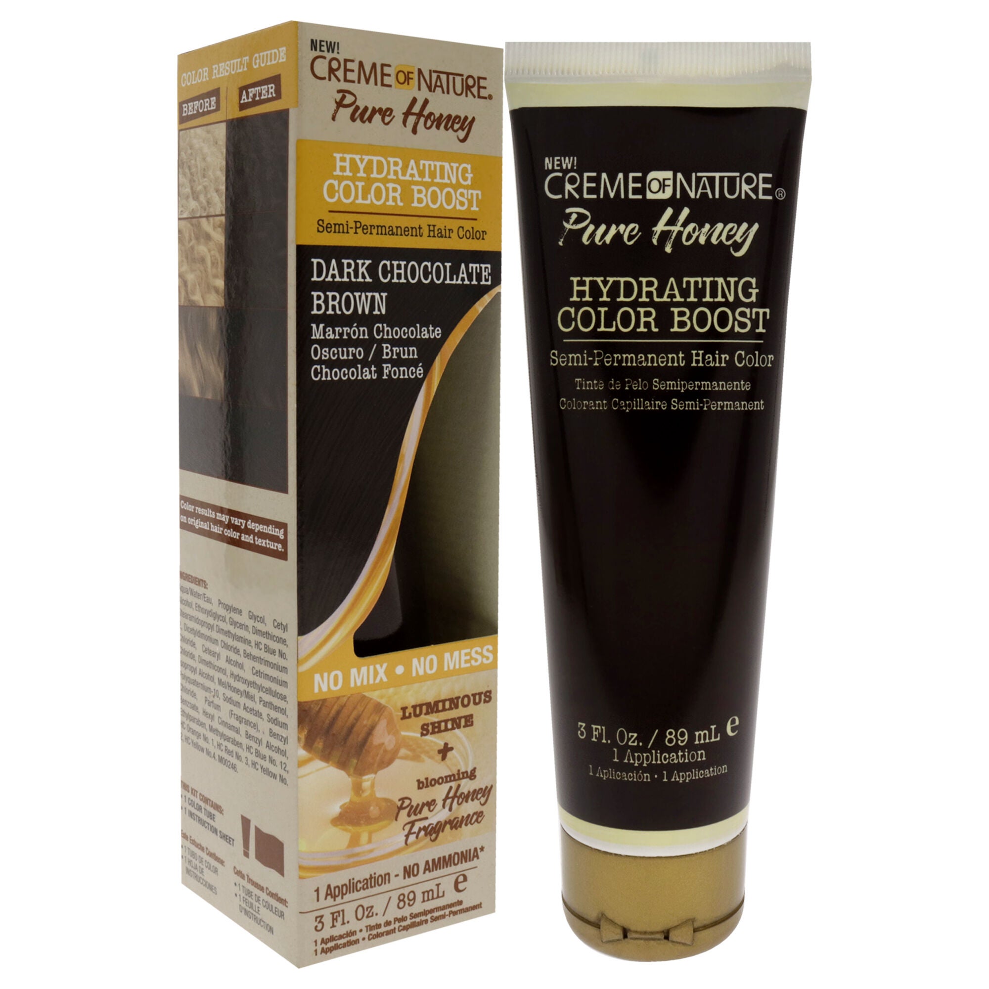 Pure Honey Hydrating Color Boost Semi-Permanent Hair Color - Dark Chocolate Brown by Creme of Nature for Unisex - 3 oz Hair Color, See Description, alternate image number 1