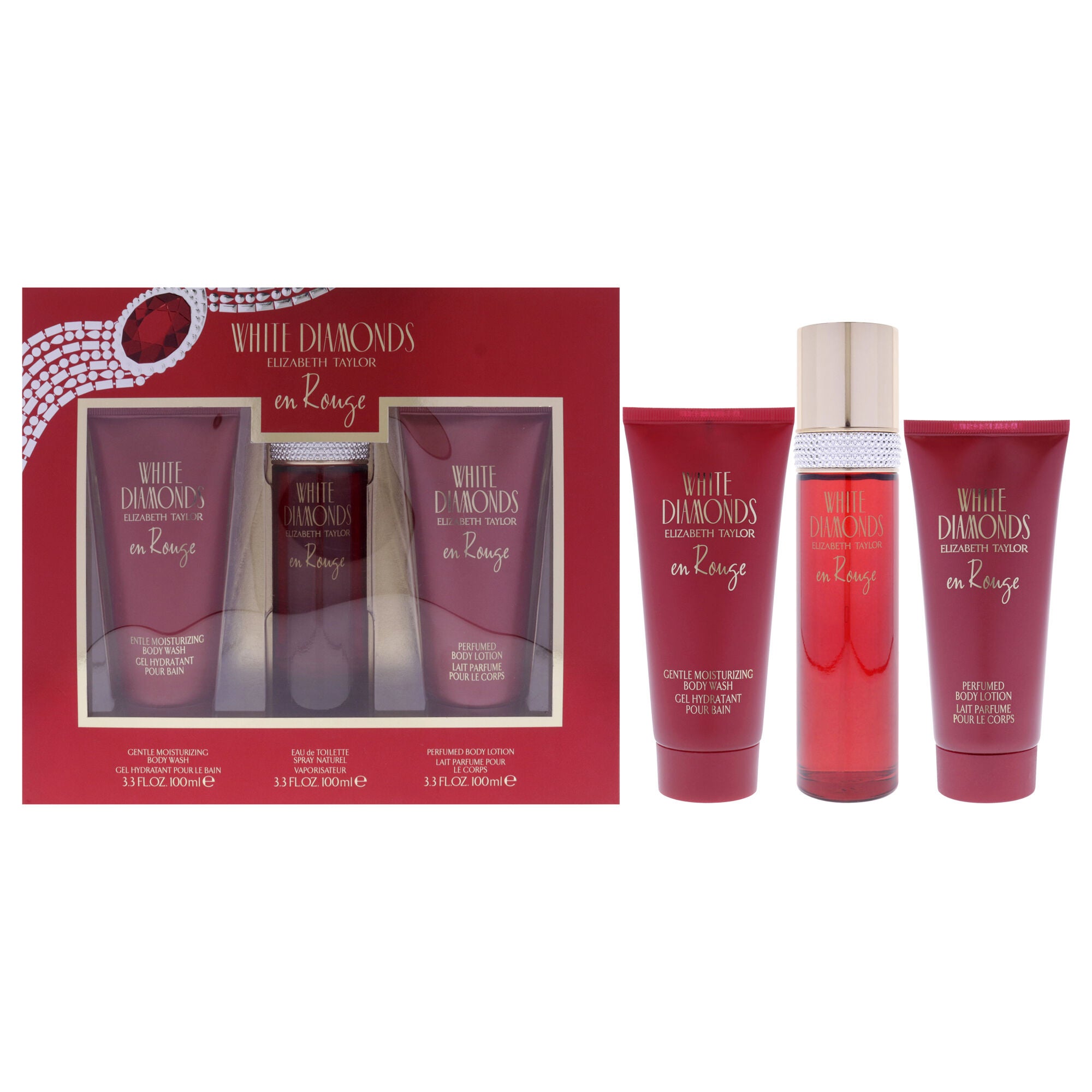 White Diamonds En Rouge by Elizabeth Taylor for Women - 3 Pc Gift Set 3.3oz EDT Spray, 3.3oz Body Lotion, 3.3oz Body Wash, See Description, hi-res image number 0