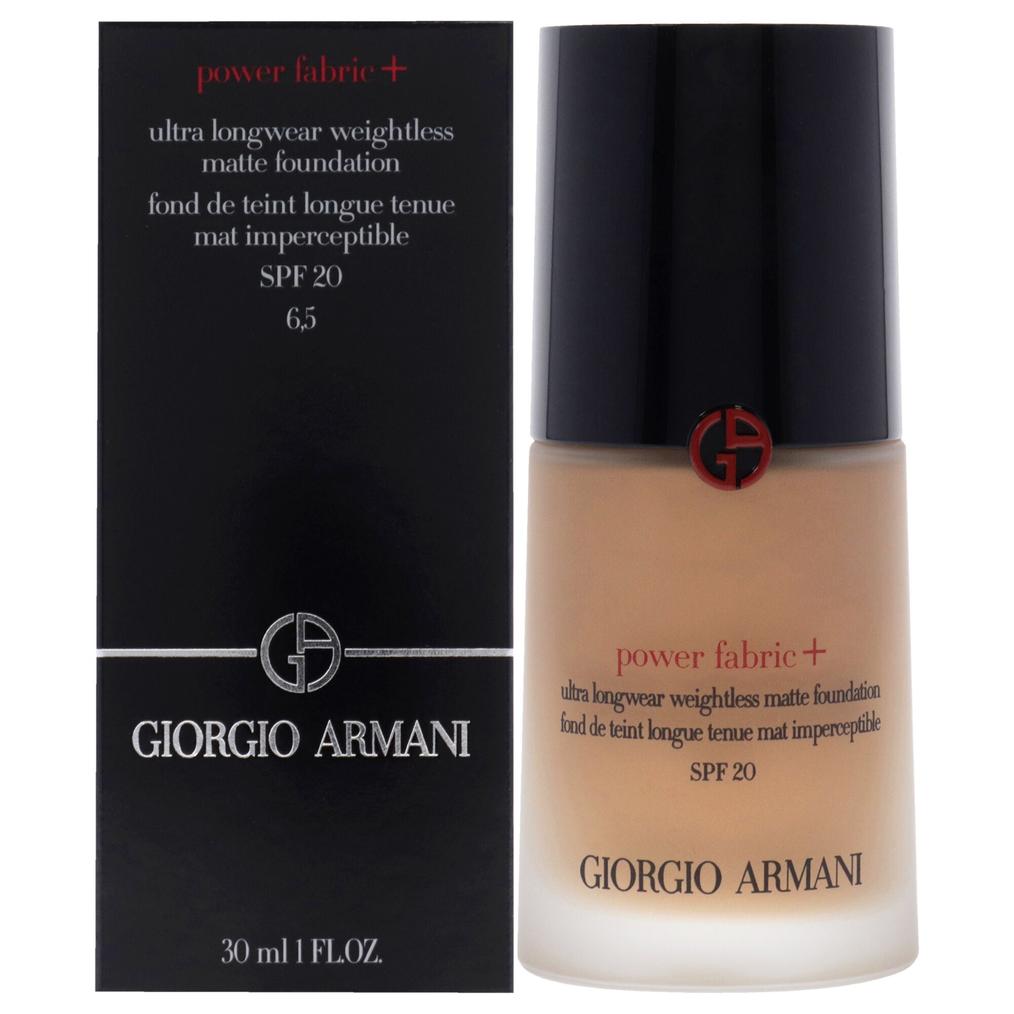 Power Fabric Plus Longwear Weightless Matte Foundation SPF 20 - 6.5 Medium To Tan With Peach by Giorgio Armani for Women - 1 oz Foundation, See Description, hi-res image number 0