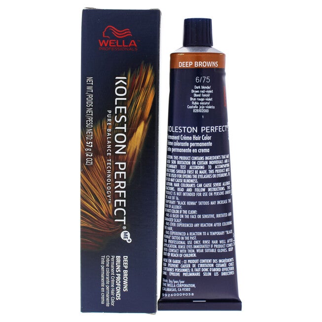 Koleston Perfect Permanent Creme Hair Color - 6 75 Dark Blonde-Brown Red-Violet by Wella for Unisex - 2 oz Hair Color, NA, hi-res image number null