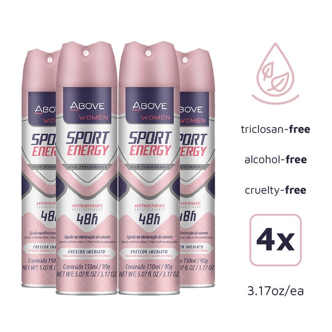 48 Hours Sport Energy Antiperspirant Deodorant by Above for Women - 3.17 oz Deodorant Spray - Pack of 4, NA, alternate image number null