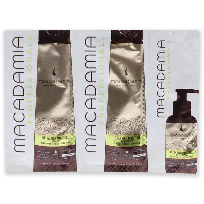 Professional Ultra Rich Moisture Set by Macadamia Oil for Unisex - 3 Pc Kit 0.34oz Shampoo, 0.34oz Conditioner, 0.17oz Oil Treatment, NA, hi-res image number null