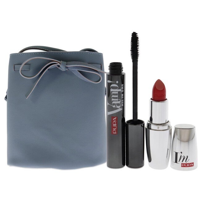 Vamp! All In One and I Am Set by Pupa Milano for Women - 3 Pc 0.30oz amp! All In One Mascara - 101 Black, 0.123oz Lipstick - 303, Bucket Bag, , alternate image number null