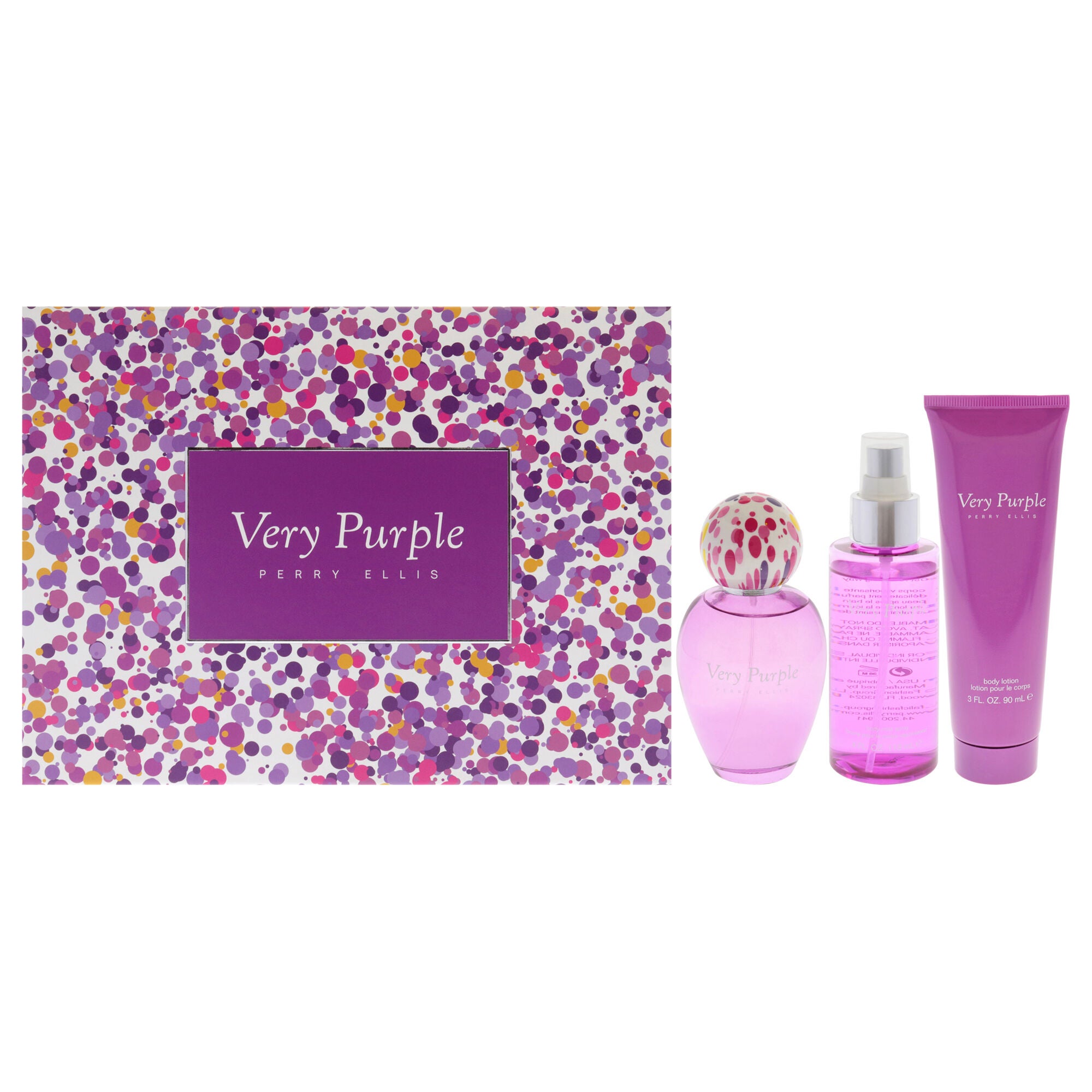 Perry Ellis Very Purple by Perry Ellis for Women - 3 Pc Gift Set 3.4oz EDP Spray, 3oz Body Lotion, 4oz Body Mist, See Description, hi-res image number 0