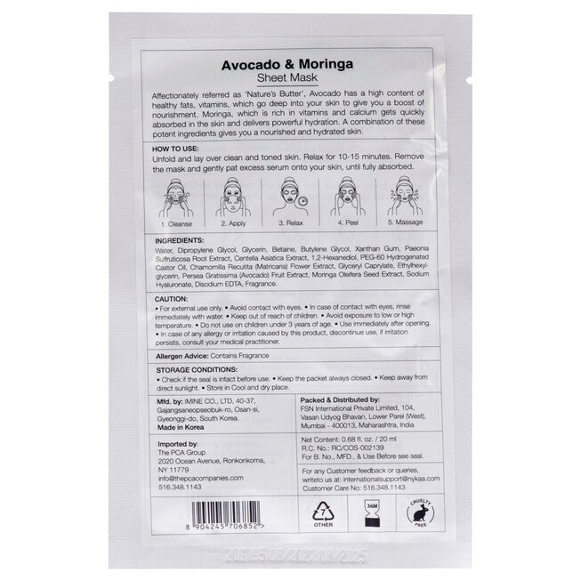 Skin Secrets Sheet Mask - Avocado and Moringa by Nykaa Naturals for Women - 1 Pc Mask, See Description, alternate image number 2