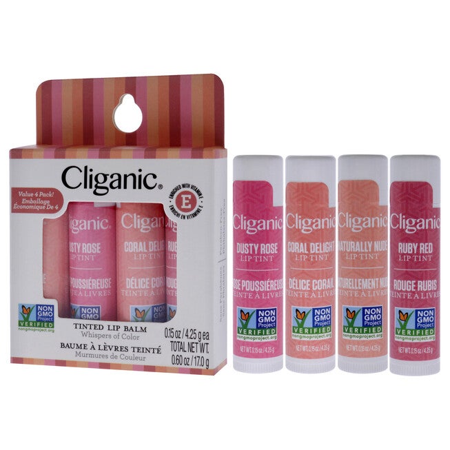 Non-GMO Tinted Lip Balm by Cliganic for Unisex - 4 Pc 0.15oz, NA, alternate image number null