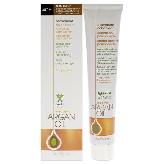 Argan Oil Permanent Color Cream - 4CH Medium Chocolate Brown by One n Only for Unisex - 3 oz Hair Color, See Description, hi-res image number 0