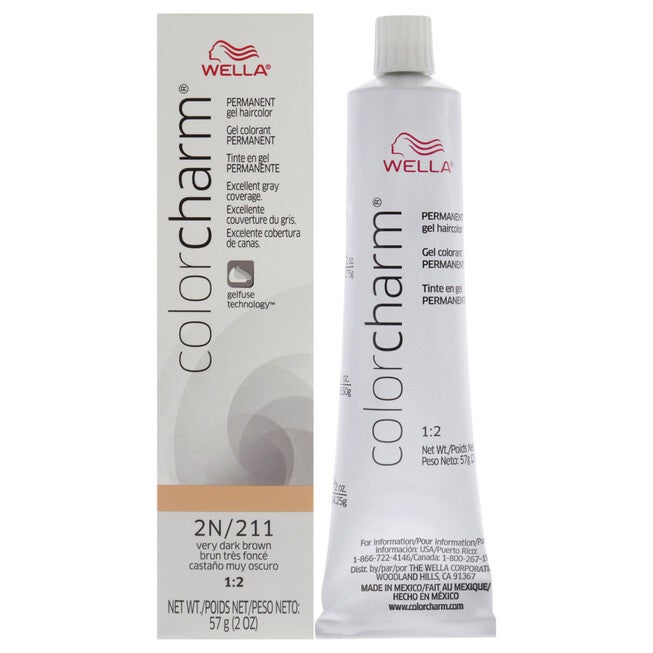 Color Charm Permanent Hair Color Gel - 2N 211 Very Dark Brown by Wella for Unisex - 2 oz Hair Color, NA, hi-res image number null
