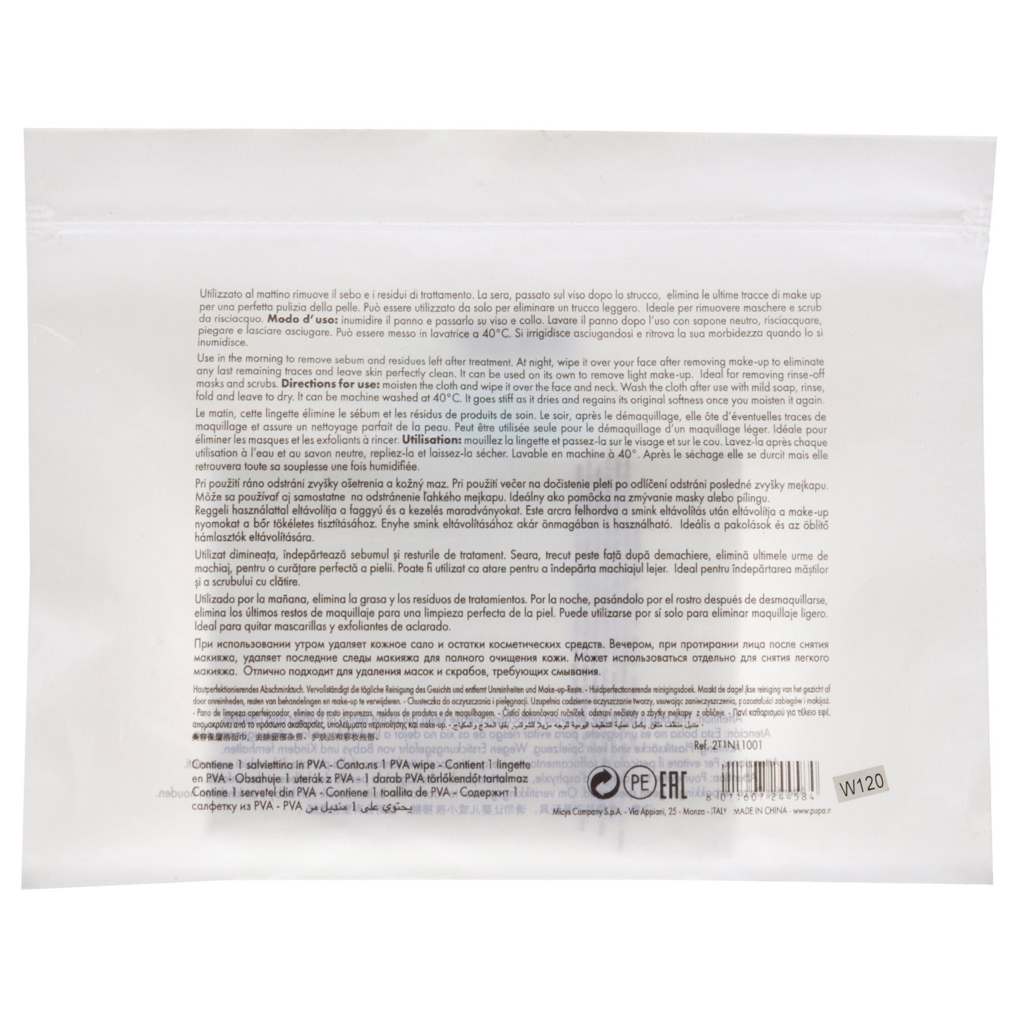 Perfecting Cleansing Wipe by Pupa Milano for Unisex - 1 Pc Wipe, See Description, alternate image number 2