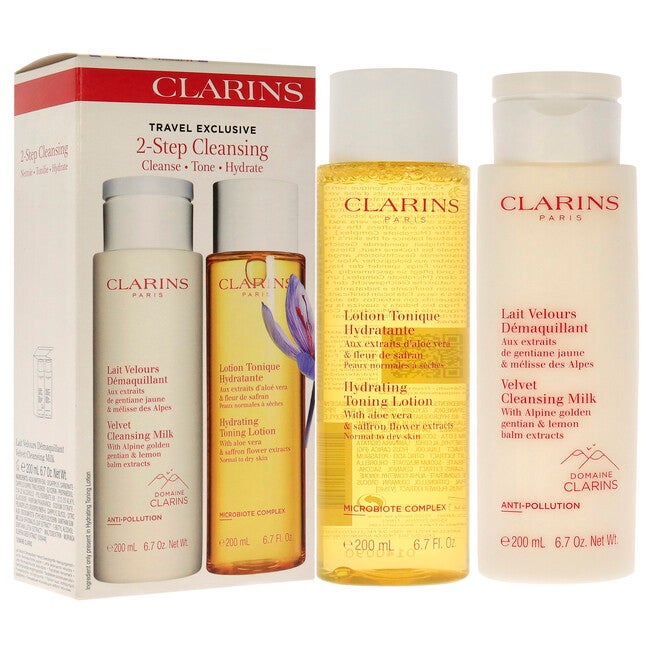 2 Step Cleansing Kit by Clarins for Women - 2 Pc 6.7oz Velvet Cleansing Milk, 6.7oz Hydrating Toning Lotion, , alternate image number null