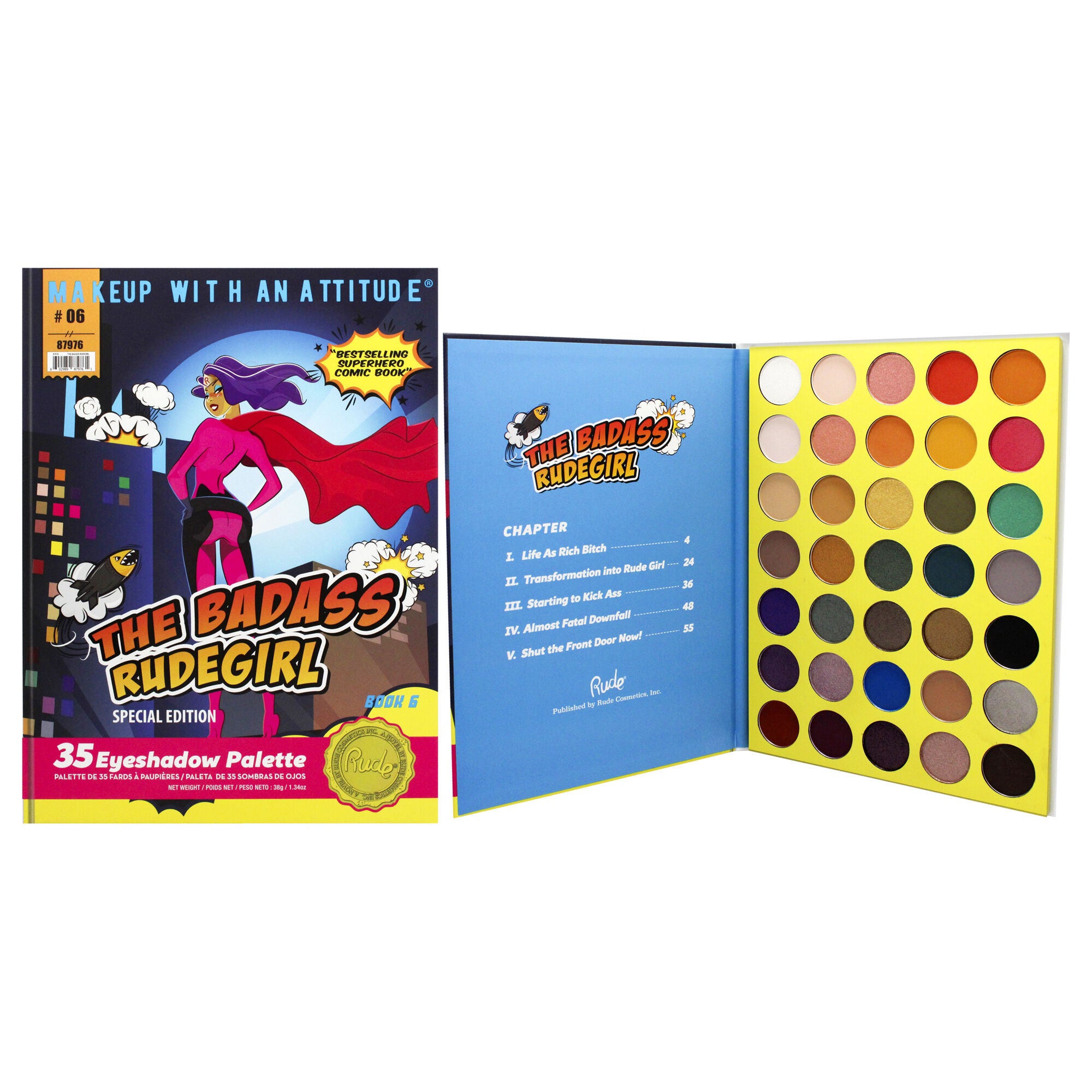 The Badass Rudegirl 35 Eyeshadow Palette - Book 6 by Rude Cosmetics for Women - 1.34 oz Eye Shadow, See Description, hi-res image number 0