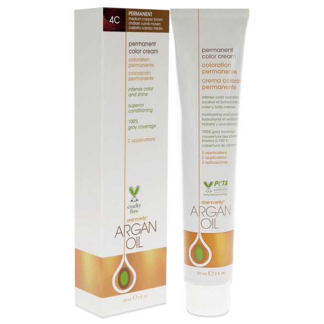 Argan Oil Permanent Color Cream - 4C Medium Copper Brown by One n Only for Unisex - 3 oz Hair Color, See Description, alternate image number 1