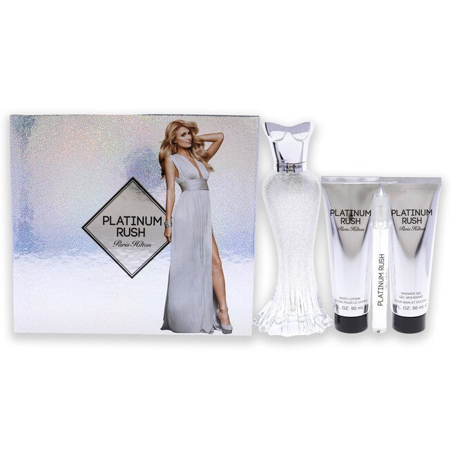 Platinum Rush by Paris Hilton for Women - 4 Pc Gift Set 3.4 oz EDP Spray, 0.33oz EDP Spray, 3oz Body Lotion, 3oz Shower Gel, NA, hi-res image number null