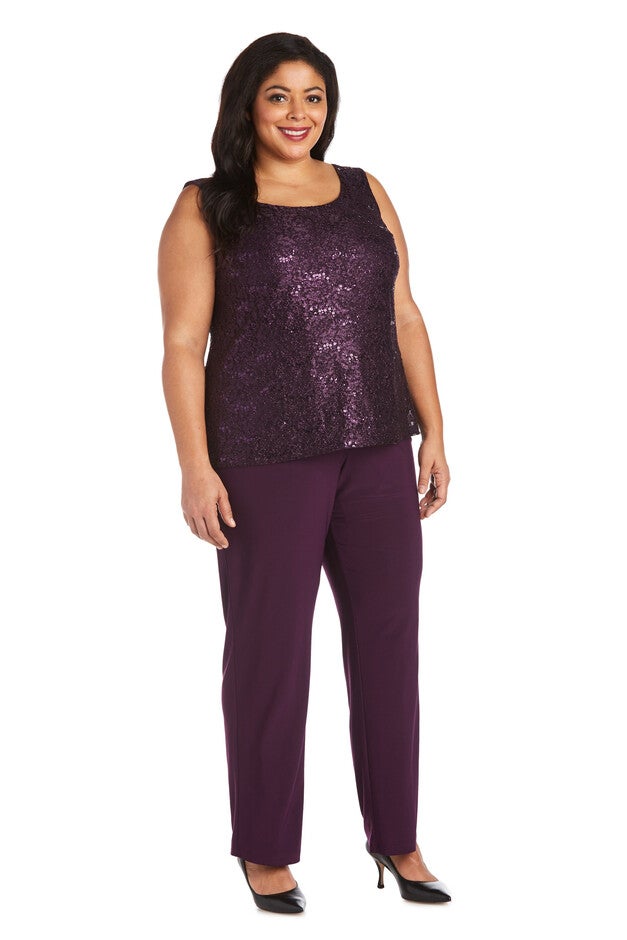 Three-Piece Pant Set with Metallic Lace Detail, , alternate image number 2