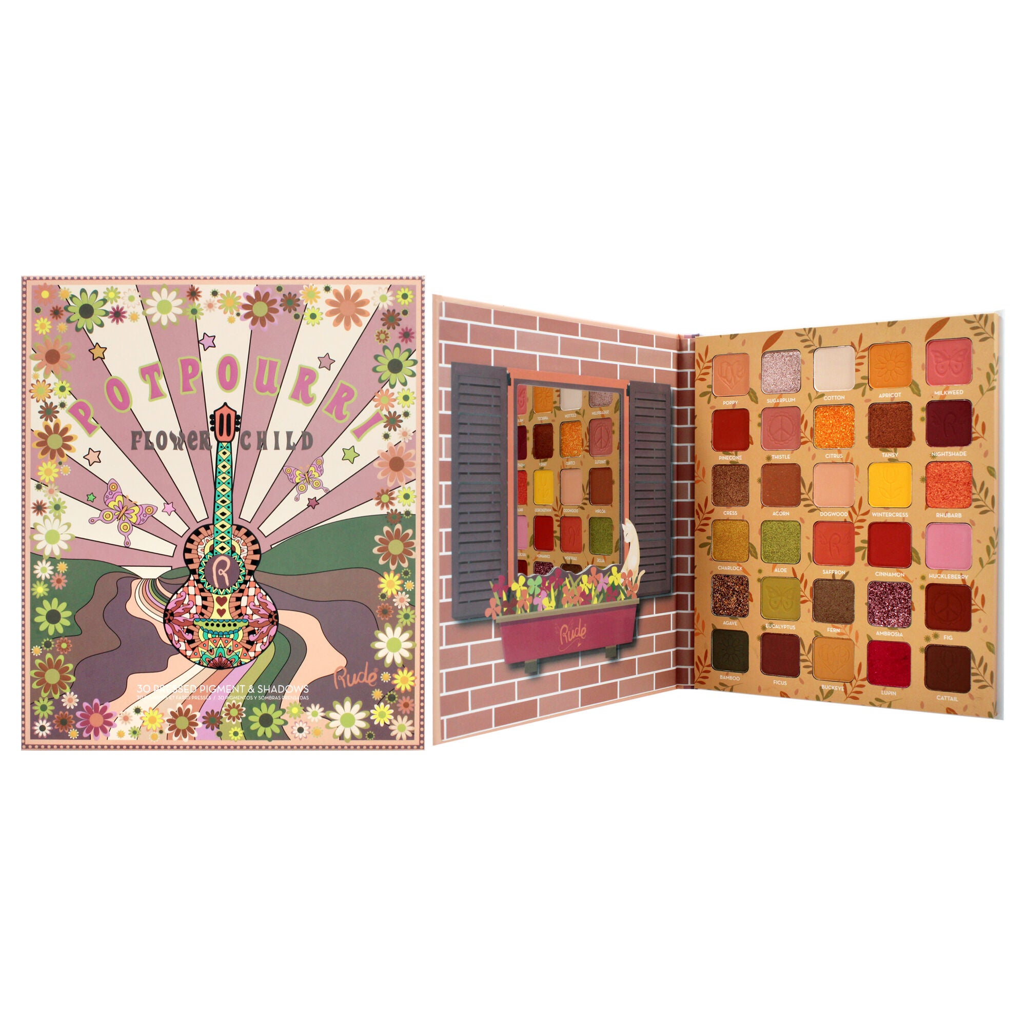 Flower Child 30 Pressed Pigment and Shadows - Potpourri by Rude Cosmetics for Women - 1.058 oz Eye Shadow, See Description, hi-res image number 0