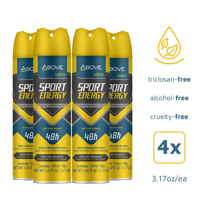 48 Hours Sport Energy Antiperspirant Deodorant by Above for Men - 3.17 oz Deodorant Spray - Pack of 4, See Description, alternate image number 1