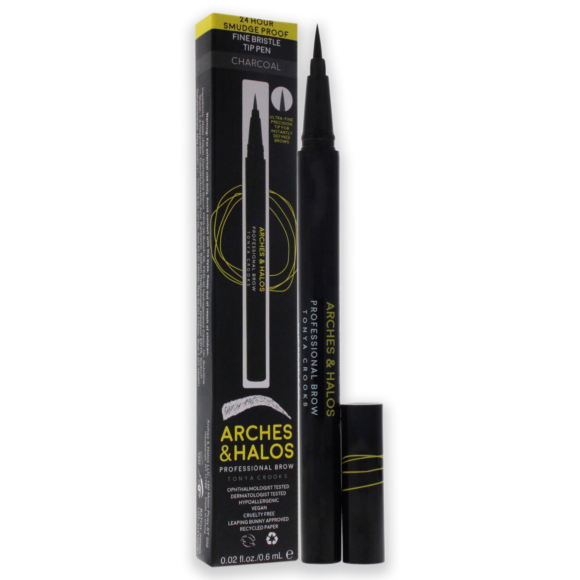 Fine Bristle Tip Pen - Charcoal by Arches and Halos for Women - 0.02 oz Eyebrow Pen, See Description, alternate image number 1
