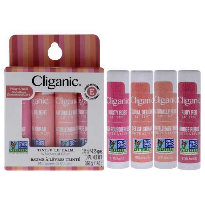 Non-GMO Tinted Lip Balm by Cliganic for Unisex - 4 Pc 0.15oz, NA, hi-res image number null