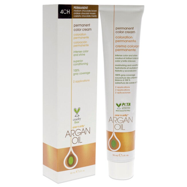 Argan Oil Permanent Color Cream - 4CH Medium Chocolate Brown by One n Only for Unisex - 3 oz Hair Color, See Description, alternate image number 1