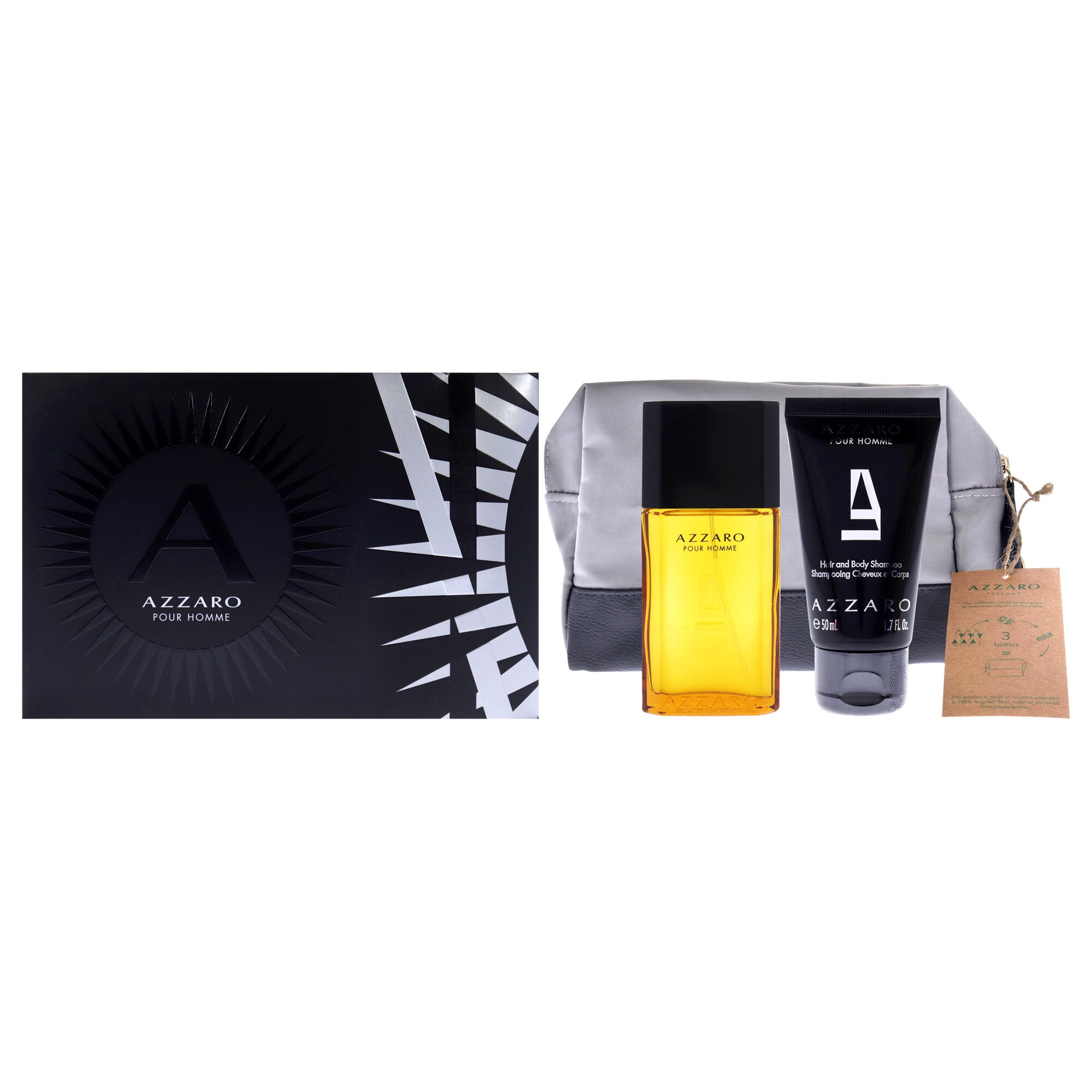 Azzaro by Azzaro for Men - 3 Pc Gift Set 1oz EDT Spray, 1.7oz Hair and Body Shampoo, Pouch, See Description, hi-res image number 0