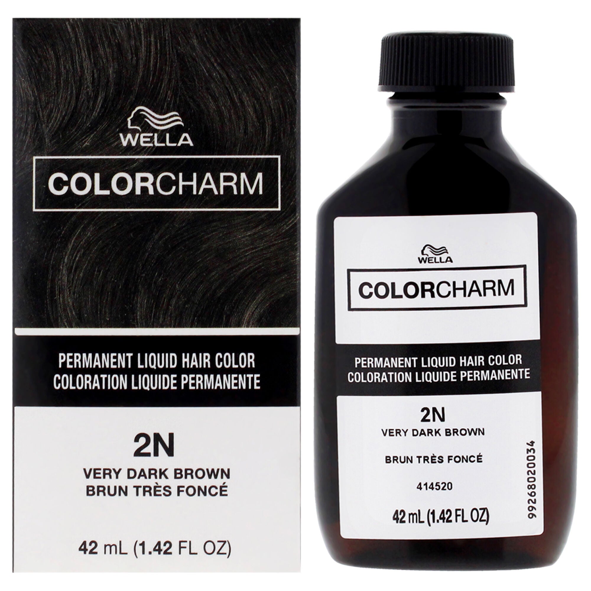 Color Charm Permanent Liquid Hair Color - 2N Very Dark Brown by Wella for Unisex - 1.42 oz Hair Color, See Description, hi-res image number 0