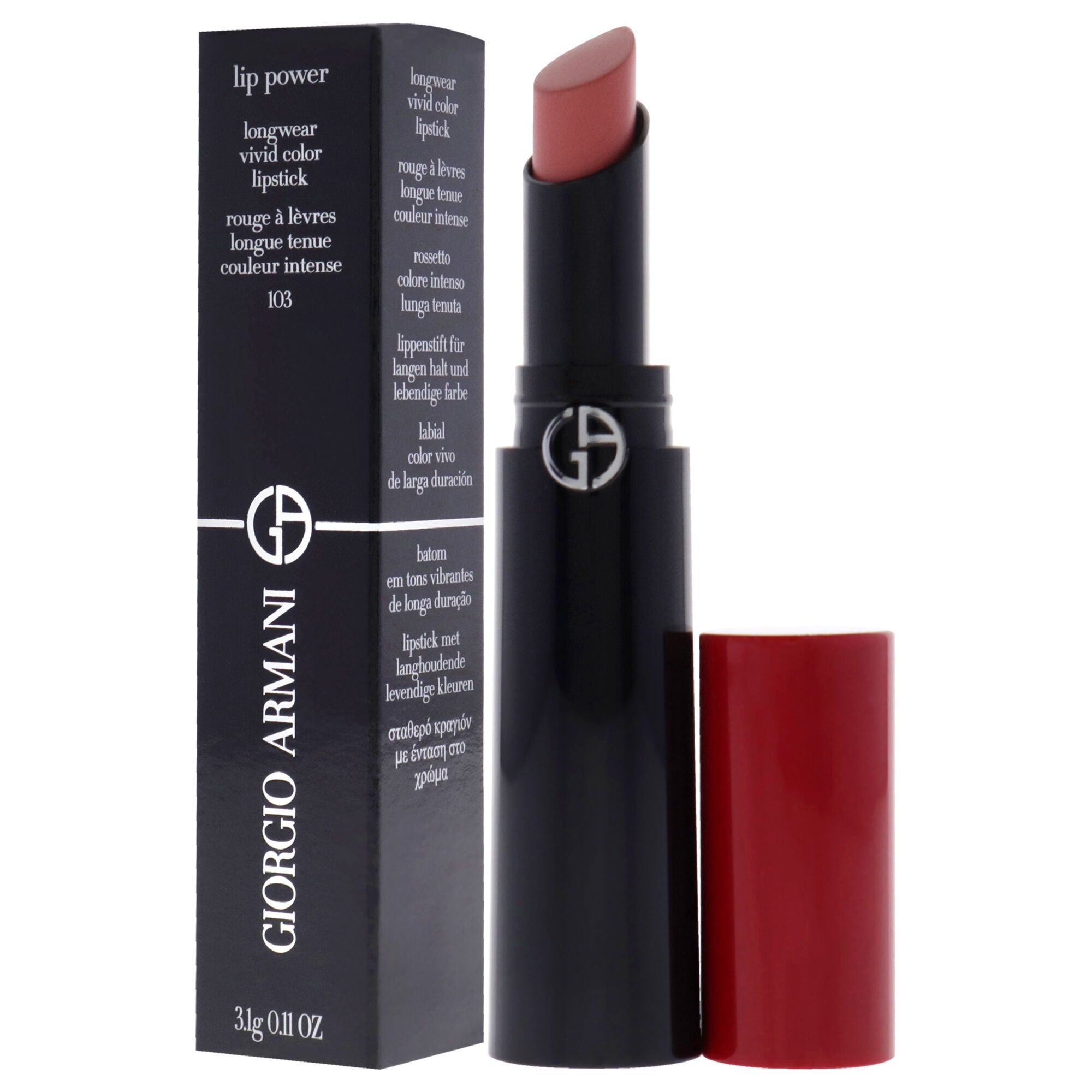 Lip Power Longwear Vivid Color Lipstick - 103 Pinky Peach by Giorgio Armani for Women - 0.11 oz Lipstick, Pink, alternate image number 2