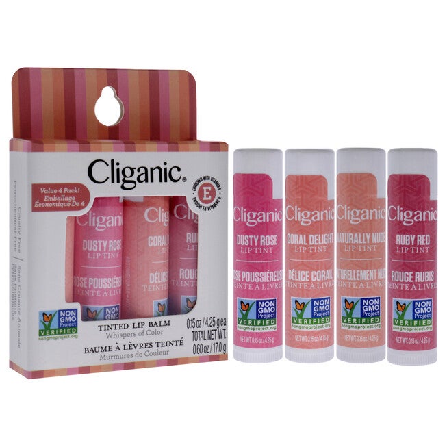 Non-GMO Tinted Lip Balm by Cliganic for Unisex - 4 Pc 0.15oz, NA, alternate image number null