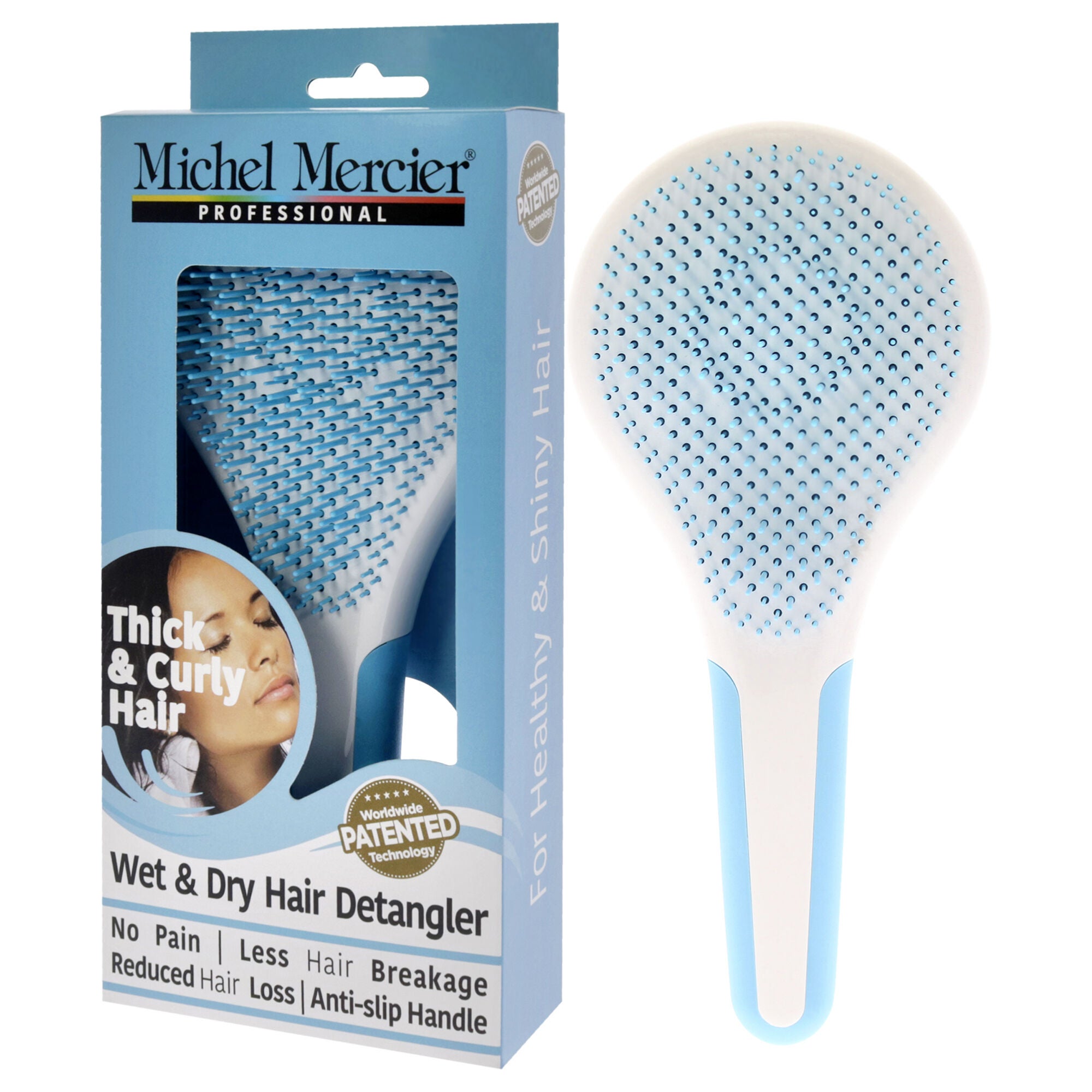 Wet and Dry Hair Detangler Thick and Curly Hair - Blue-White by Michel Mercier for Women - 1 Pc Hair Brush, , alternate image number 7