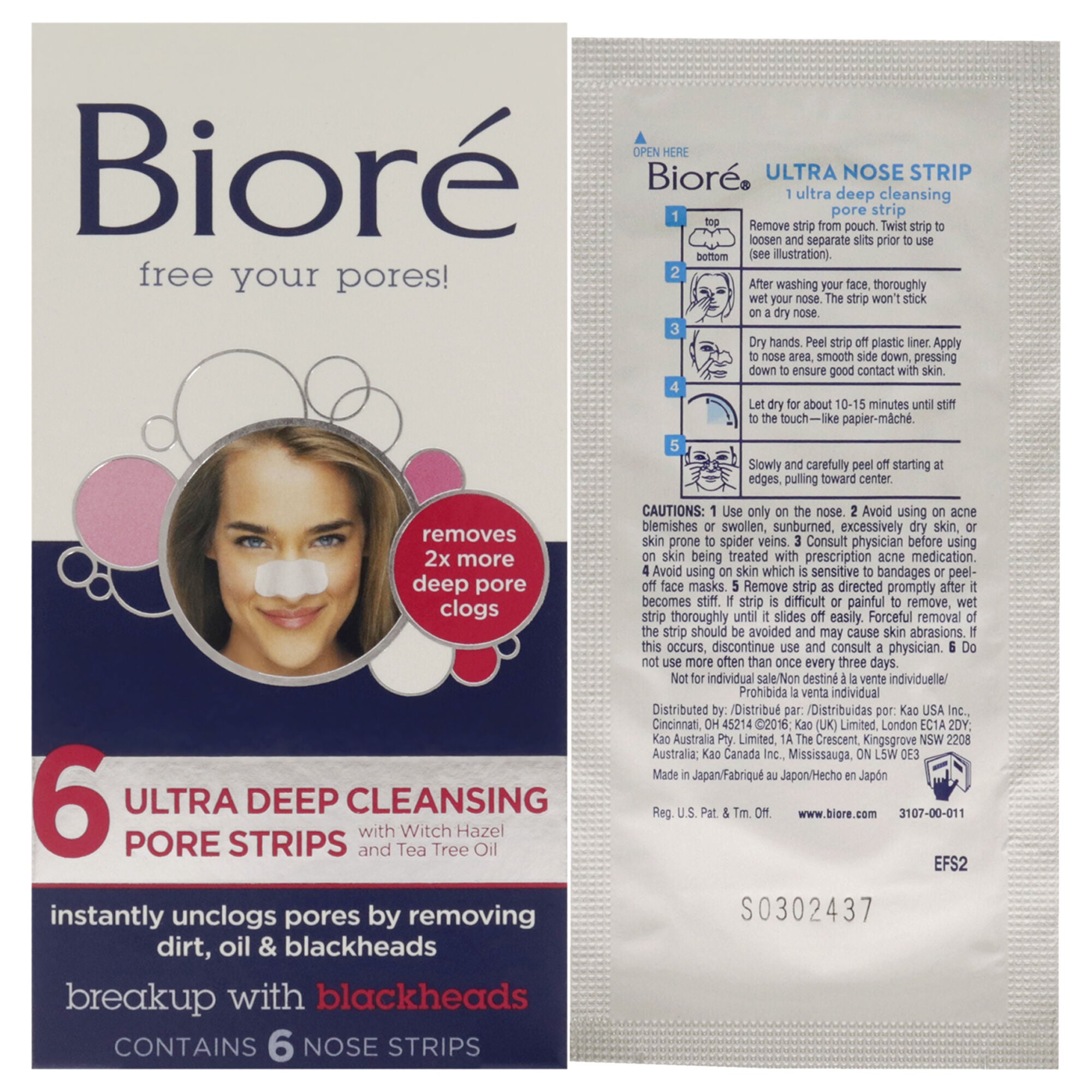 Ultra Deep Cleansing Pore Strips by Biore for Unisex - 6 Pc Pore Strips, See Description, hi-res image number 0