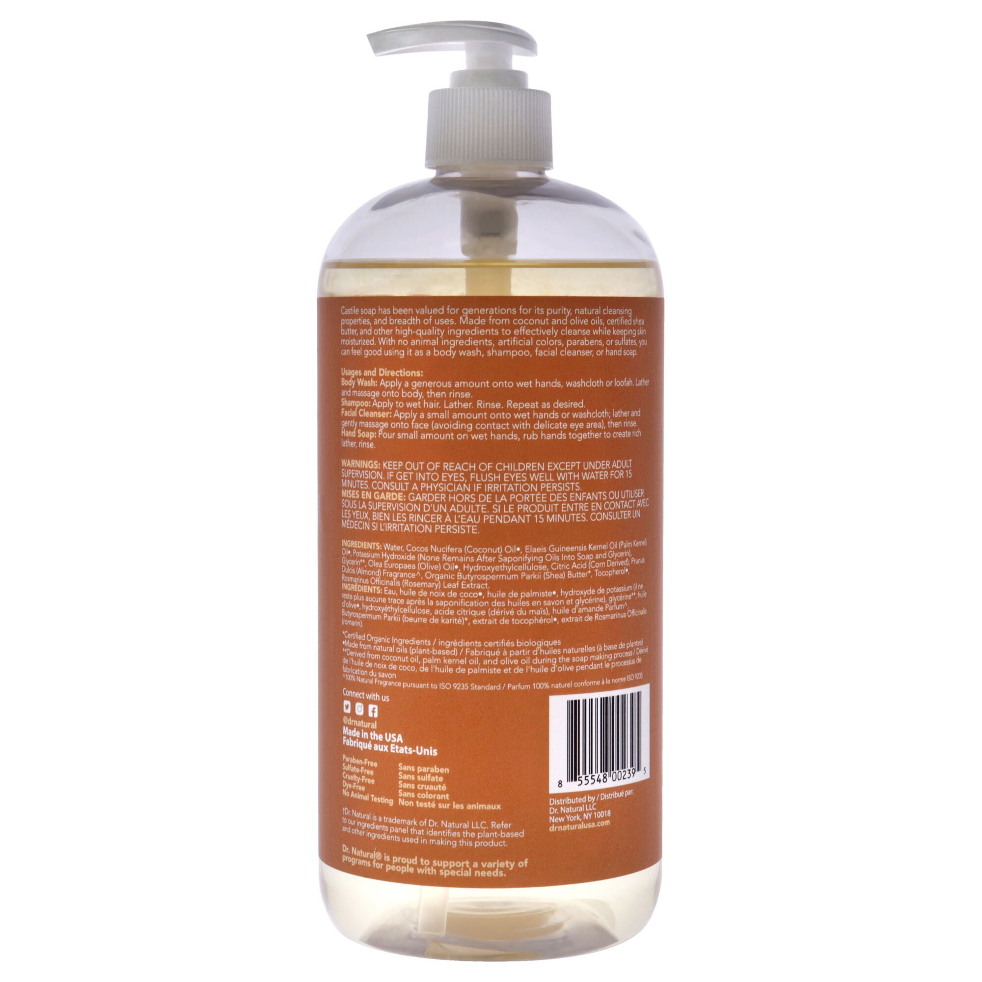 Castile Liquid Soap - Almond by Dr. Natural for Unisex - 32 oz Soap, See Description, alternate image number 2