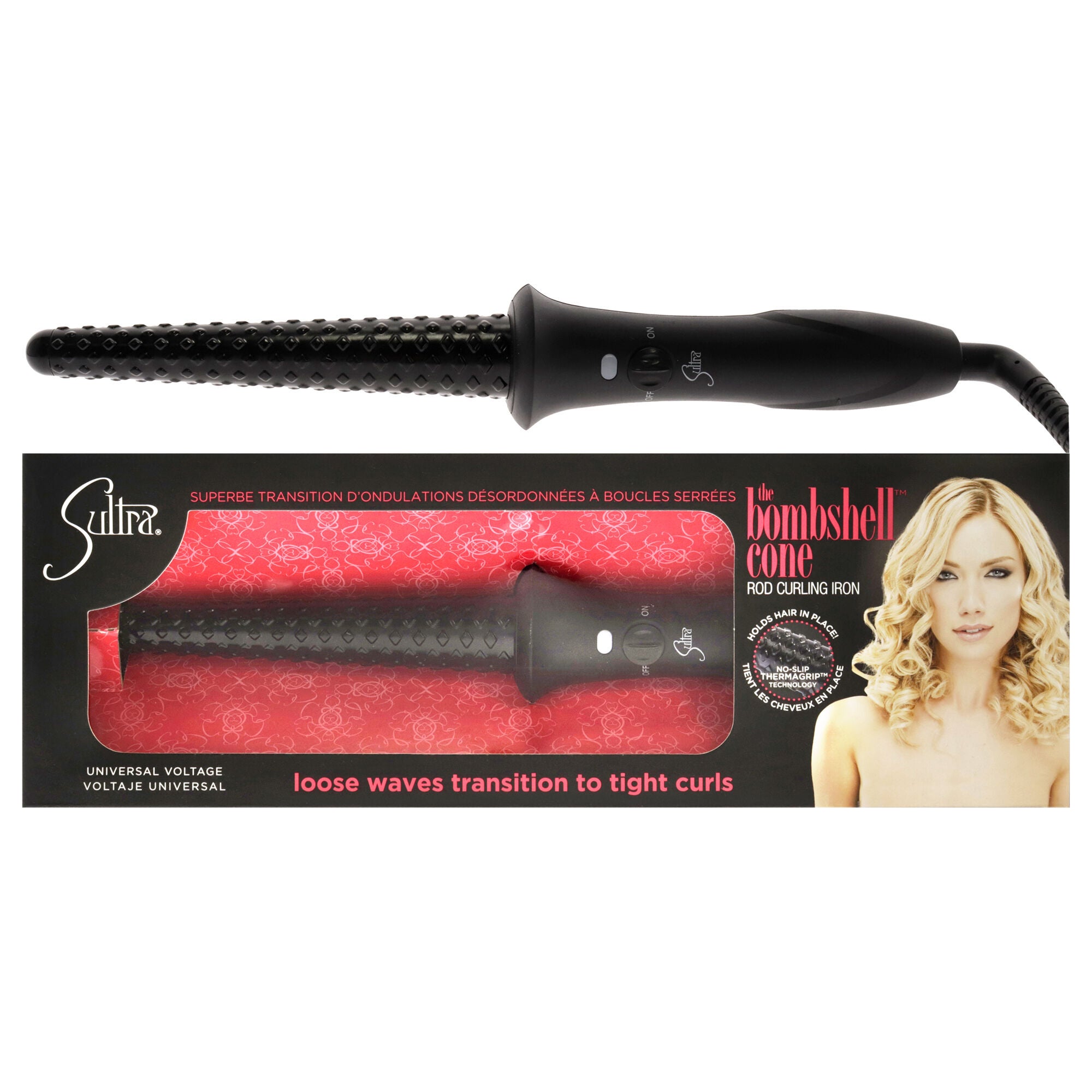 The Bombshell Cone Rod Curling Iron - Black by Sultra for Unisex - 1 Inch Curling Iron, See Description, hi-res image number 0