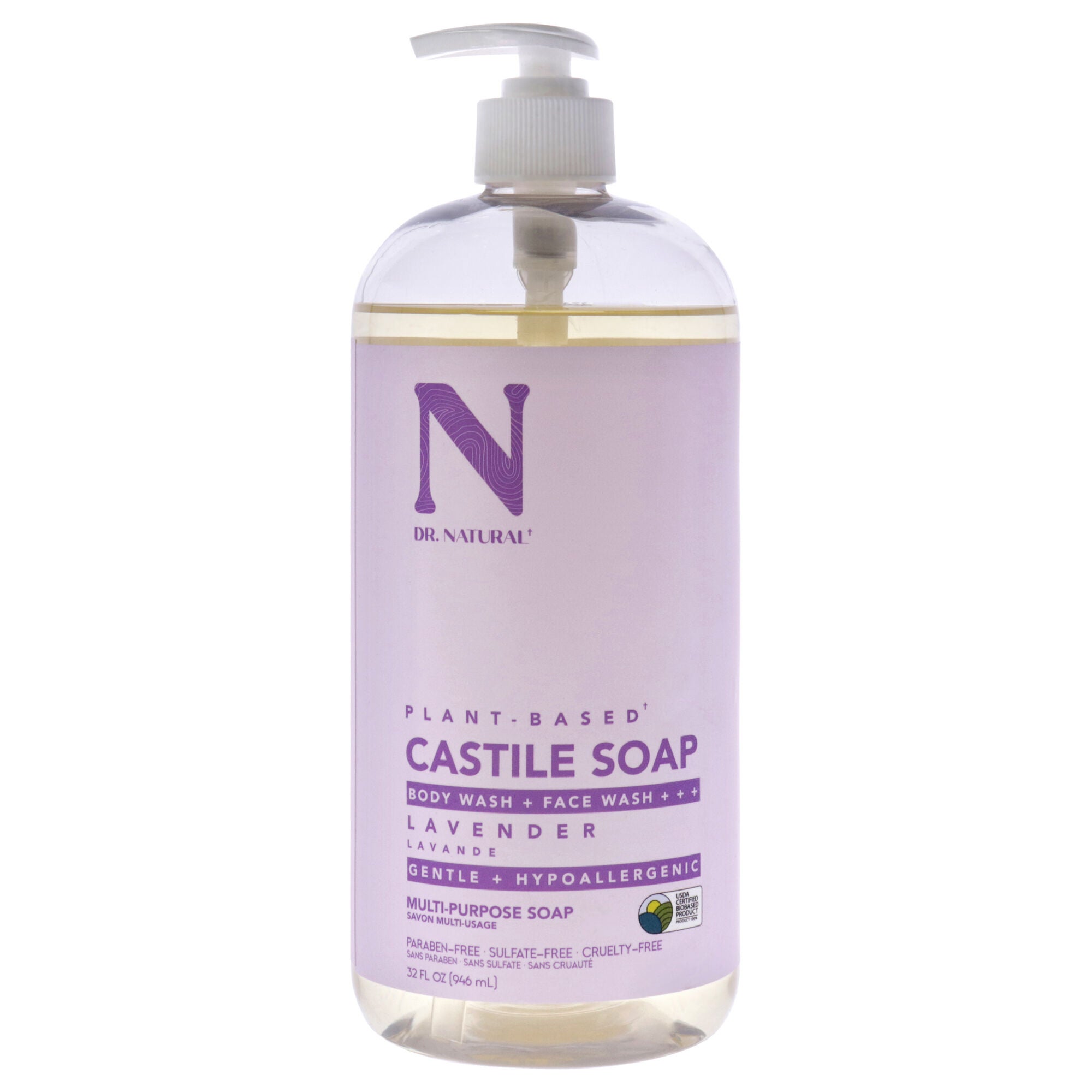 Castile Liquid Soap - Lavender by Dr. Natural for Unisex - 32 oz Soap, See Description, hi-res image number 0