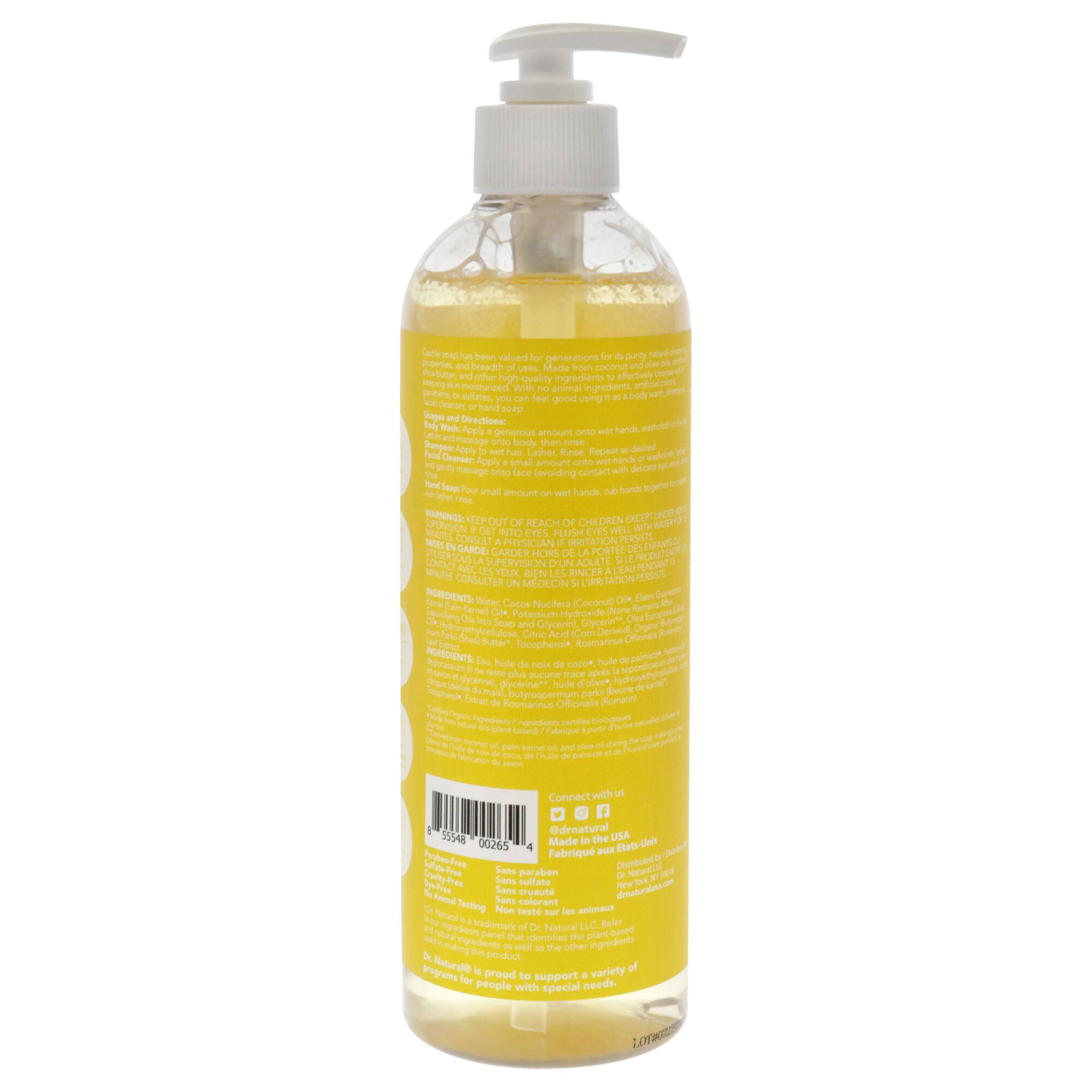 Castile Liquid Soap - Unscented Baby by Dr. Natural for Unisex - 16 oz Soap, See Description, alternate image number 1