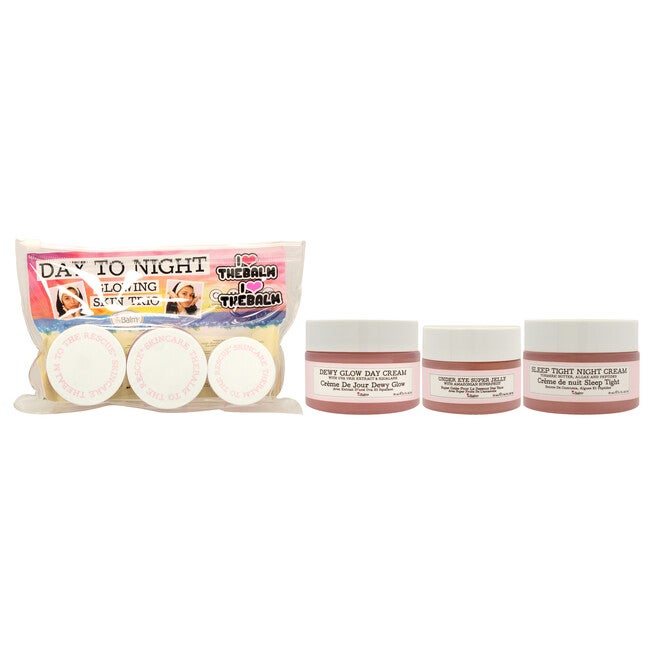 Day To Night Glowing Skin Trio by the Balm for Women - 3 Pc 1oz Dewy Glow Day Cream, 0.5oz Under Eye Super Jelly, 1oz Sleep Tight Night Cream, NA, hi-res image number null