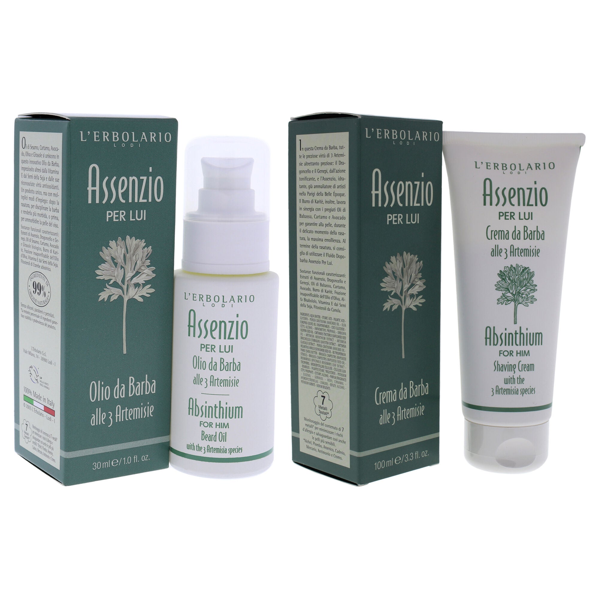 Absinthium Kit by LErbolario for Men - 2 Pc Kit 3.3oz Shave Cream, 1oz Beard Oil, See Description, alternate image number 2