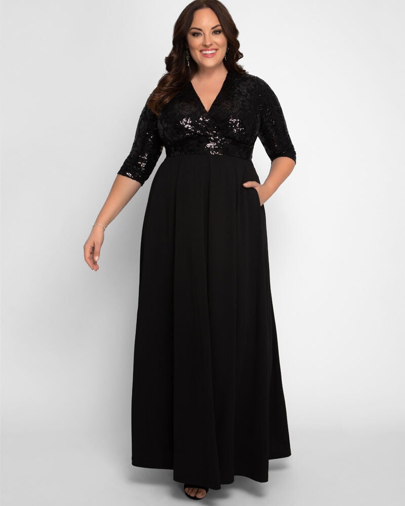 Paris Pleated Sequin Gown, Onyx, hi-res image number 0