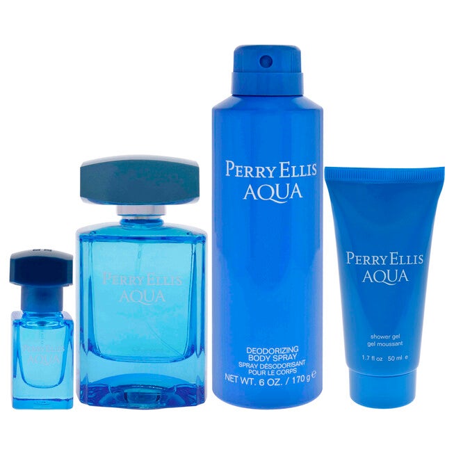 Perry Ellis Aqua by Perry Ellis for Men - 4 Pc Gift Set 3.4oz EDT Spray, 0.25oz EDT Spray, 6oz Deodorizing Body Spray, 1.7oz Shower Gel, NA, alternate image number null