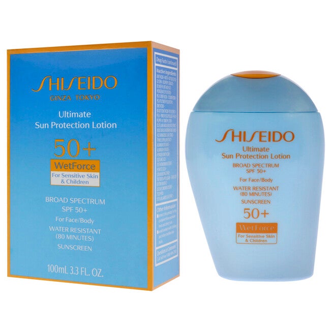 Ultimate Sun Protection Lotion WetForce SPF 50 for Sensitive Skin and Children by Shiseido for Unisex - 3.3 oz Sunscreen, NA, alternate image number null