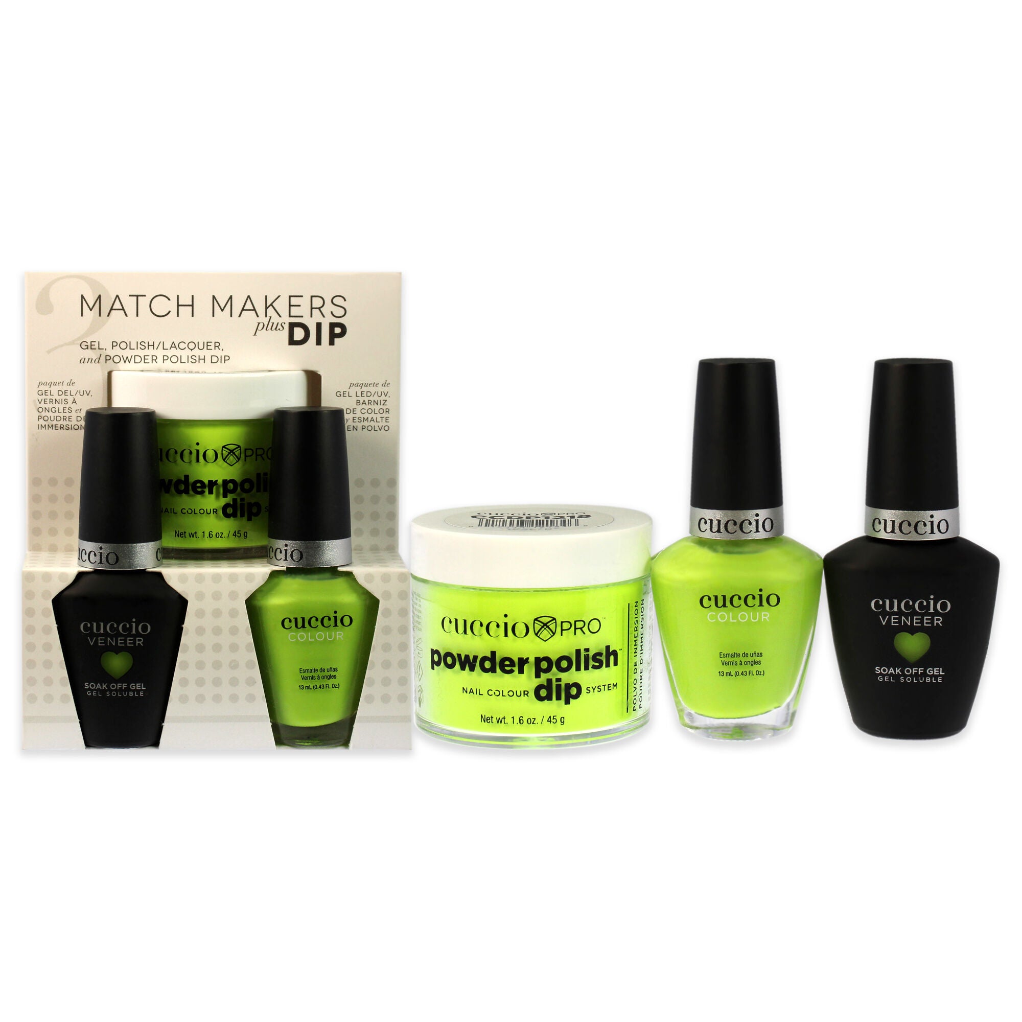 Match Makers Plus Dip - Wow The World by Cuccio Colour for Women - 3 Pc 1.6oz Pro Powder Polish Dip System, 0.44oz Veneer Soak Off Gel, 0.43oz Colour Nail Polish, Multicolor, hi-res image number 0