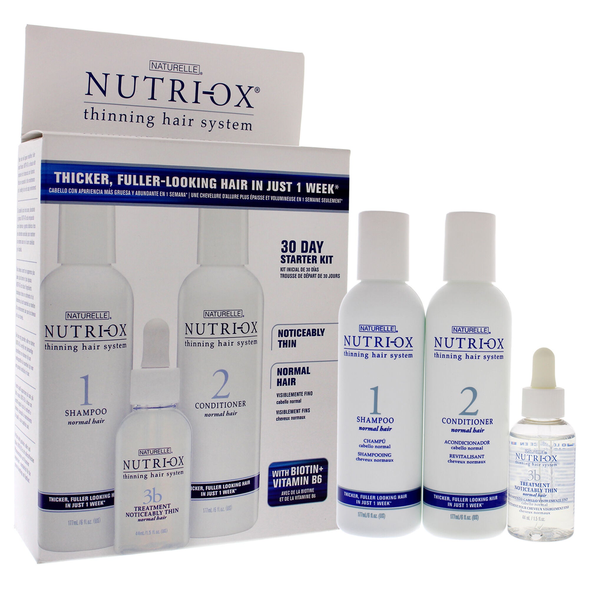 Noticeably Thin Normal Hair Starter Kit by Nutri-Ox for Unisex - 3 Pc Gift Set 6oz Shampoo Normal, 6oz Conditioner Normal, 1.5oz Treatment, See Description, alternate image number 2