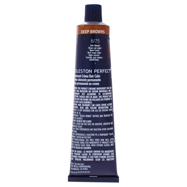Koleston Perfect Permanent Creme Hair Color - 6 75 Dark Blonde-Brown Red-Violet by Wella for Unisex - 2 oz Hair Color, NA, alternate image number null