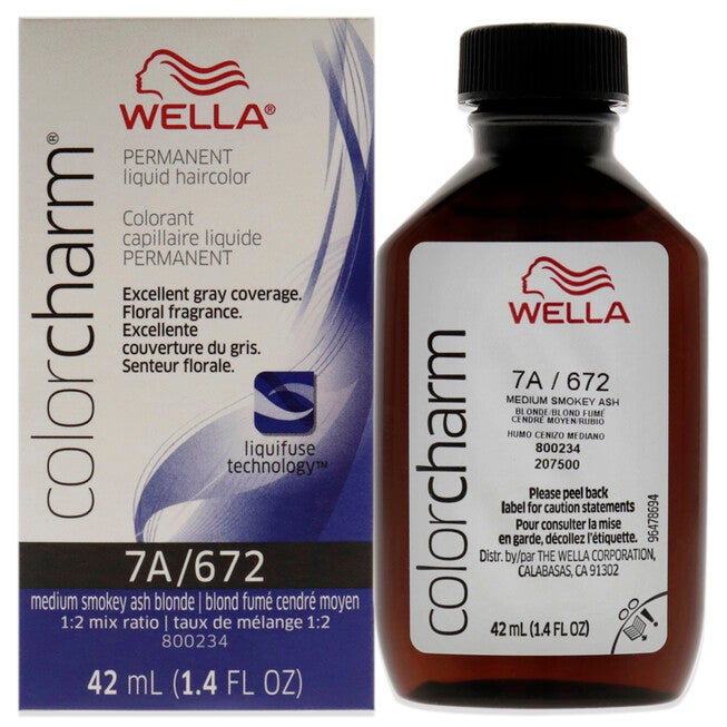 Color Charm Permanent Liquid Hair Color - 672 7A Med Smoky Ash Blonde by Wella for Unisex - 1.42 oz Hair Color, NA, hi-res image number null