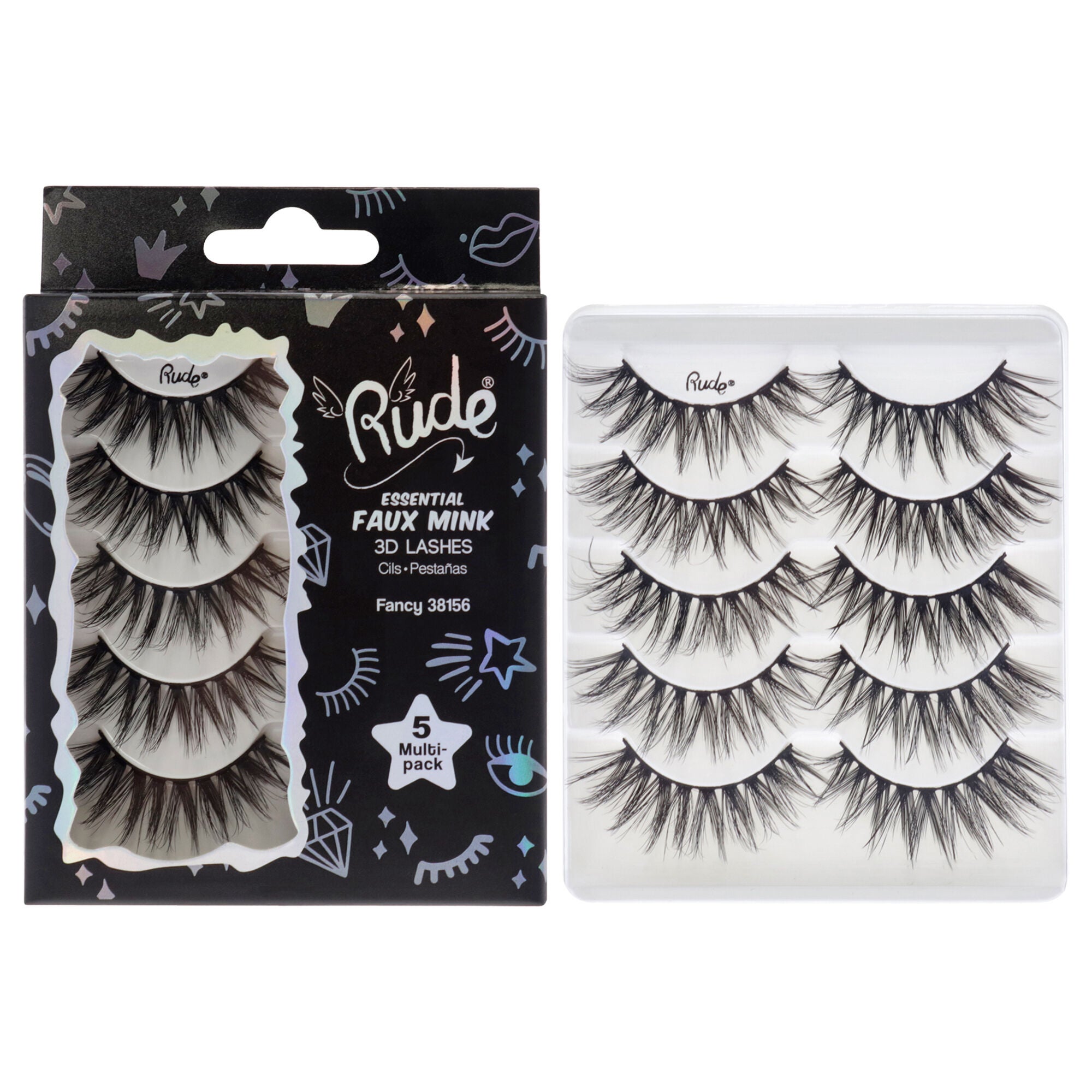 Essential Faux Mink 3D Lashes - Fancy by Rude Cosmetics for Women - 5 Pair Eyelashes, See Description, hi-res image number 0