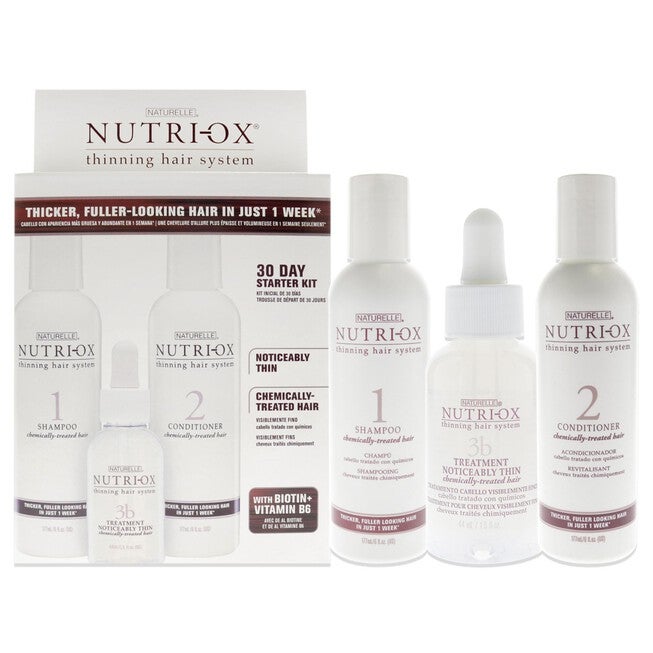 Extremely Thin Chemically Treated Hair Starter Kit by Nutri-Ox for Unisex - 3 Pc Gift Set 6oz Shampoo, 6oz Conditioner, 1.5oz Treatment, NA, hi-res image number null