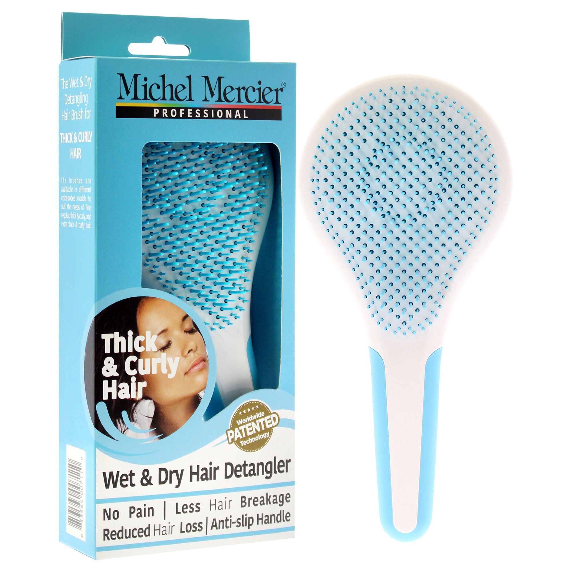 Wet and Dry Hair Detangler Thick and Curly Hair - Blue-White by Michel Mercier for Women - 1 Pc Hair Brush, See Description, alternate image number 2
