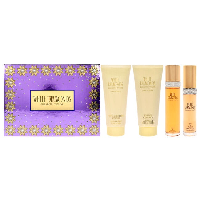 White Diamonds by Elizabeth Taylor for Women - 4 Pc Gift Set 3.3oz EDT Spray, 3.3oz Body Lotion, 3.3oz Body Wash, 15ml EDP Spray Mini, NA, hi-res image number null