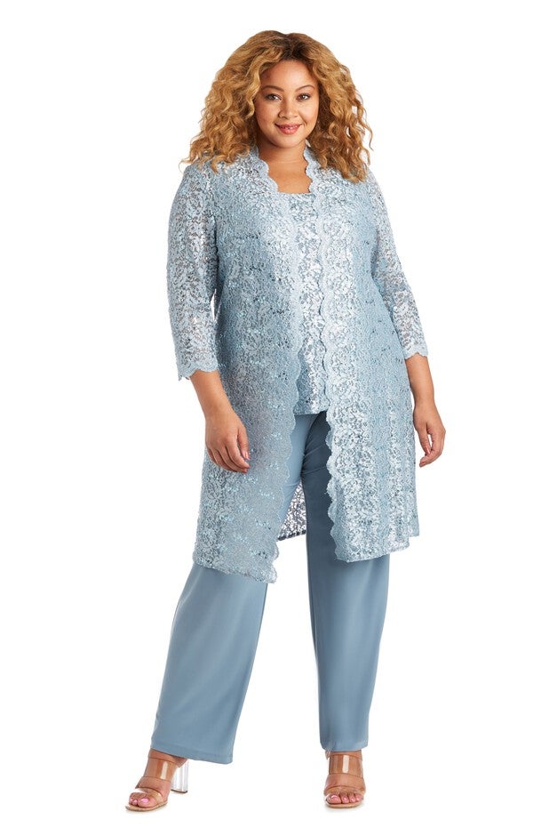 Three-Piece Pant Set with Metallic Lace Detail, Slate, hi-res image number 0