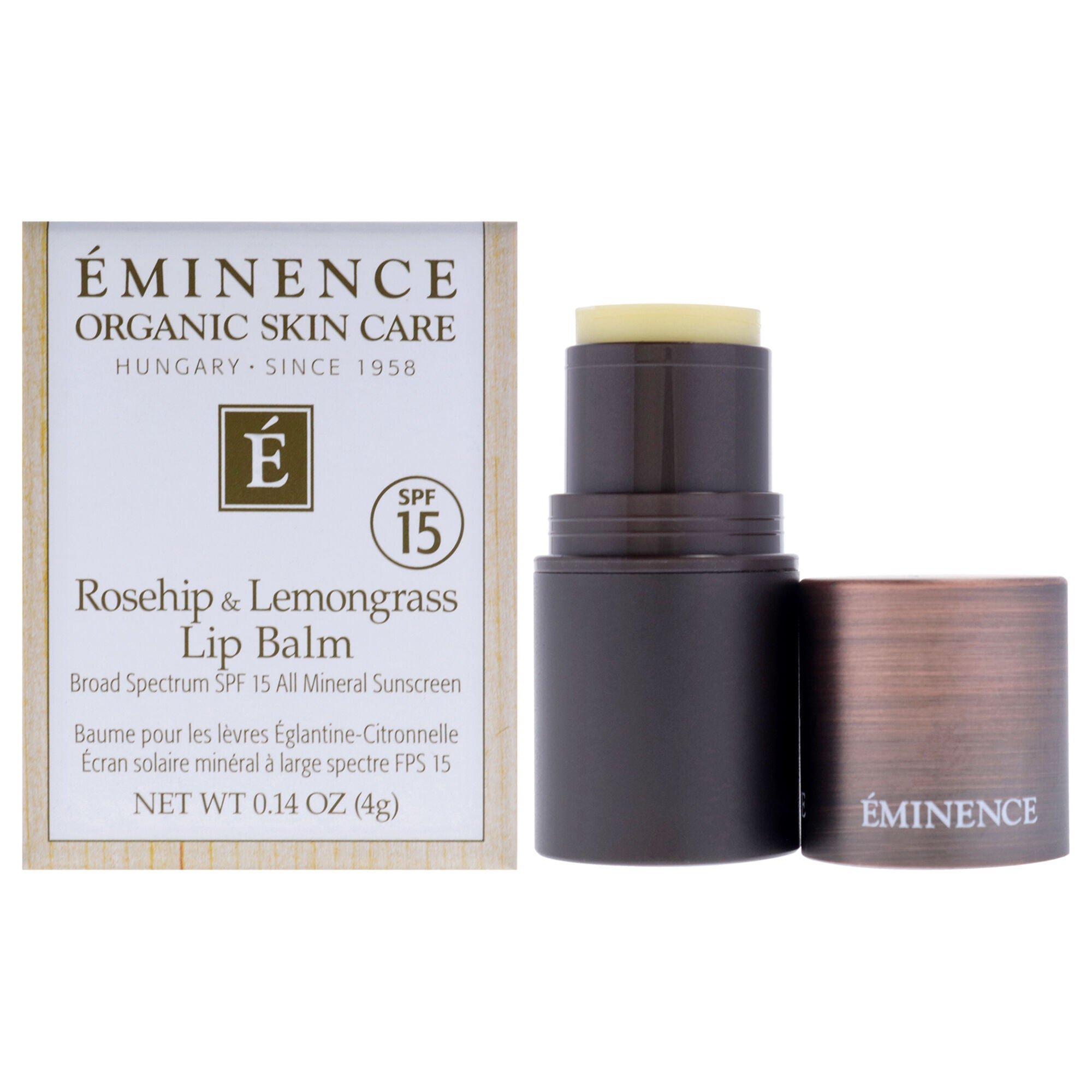 Rosehip and Lemongrass Lip Balm SPF 15 by Eminence for Unisex - 0.14 oz Lip Balm, See Description, hi-res image number 0