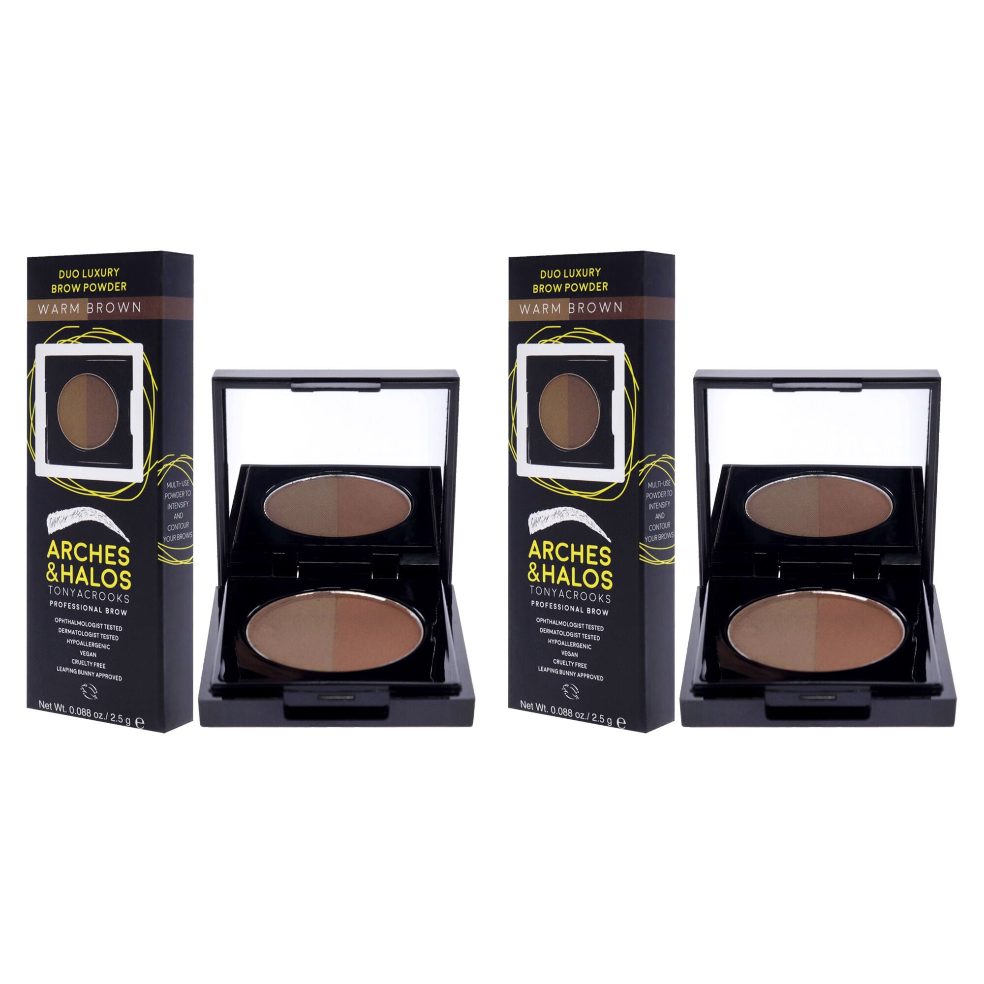 Duo Luxury Brow Powder - Warm Brown by Arches and Halos for Women - 0.088 oz Eyebrow - Pack of 2, See Description, alternate image number 2