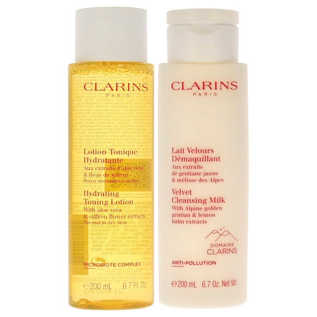 2 Step Cleansing Kit by Clarins for Women - 2 Pc 6.7oz Velvet Cleansing Milk, 6.7oz Hydrating Toning Lotion, NA, alternate image number null